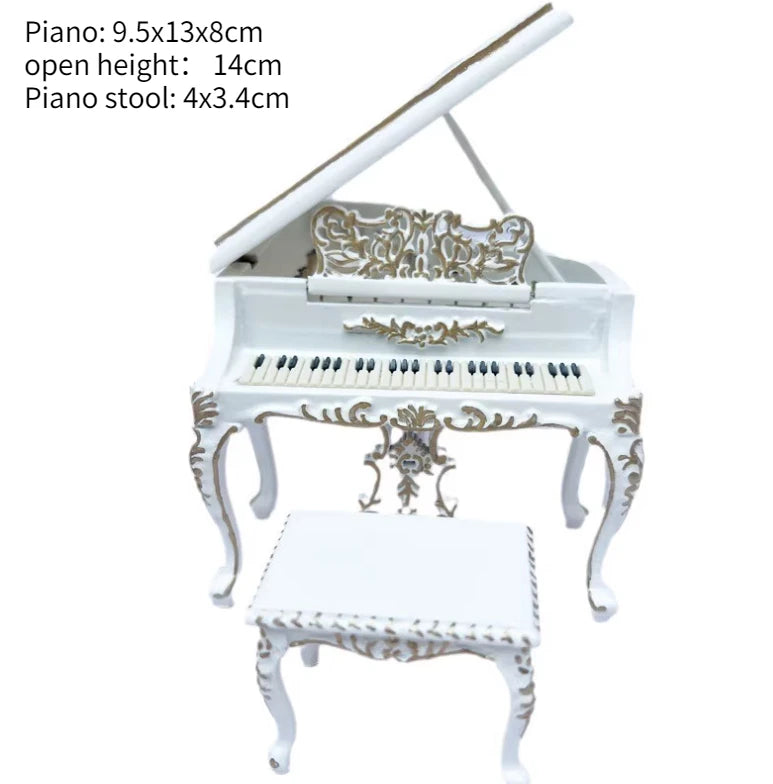 Armario de casa de muñecas en miniatura a escala 1:12, armario, piano tallado, silla suave, muebles en miniatura