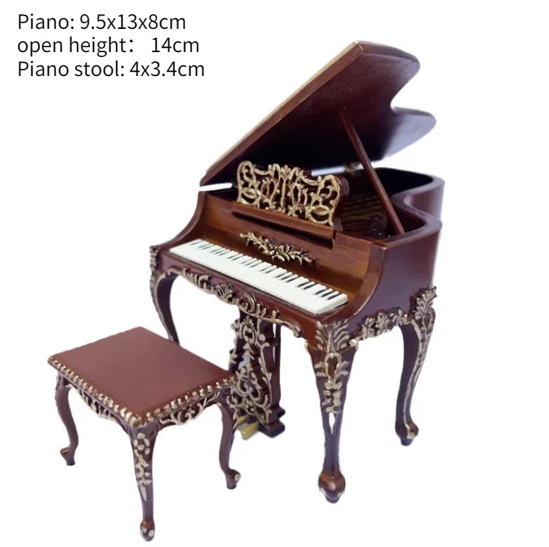Armario de casa de muñecas en miniatura a escala 1:12, armario, piano tallado, silla suave, muebles en miniatura