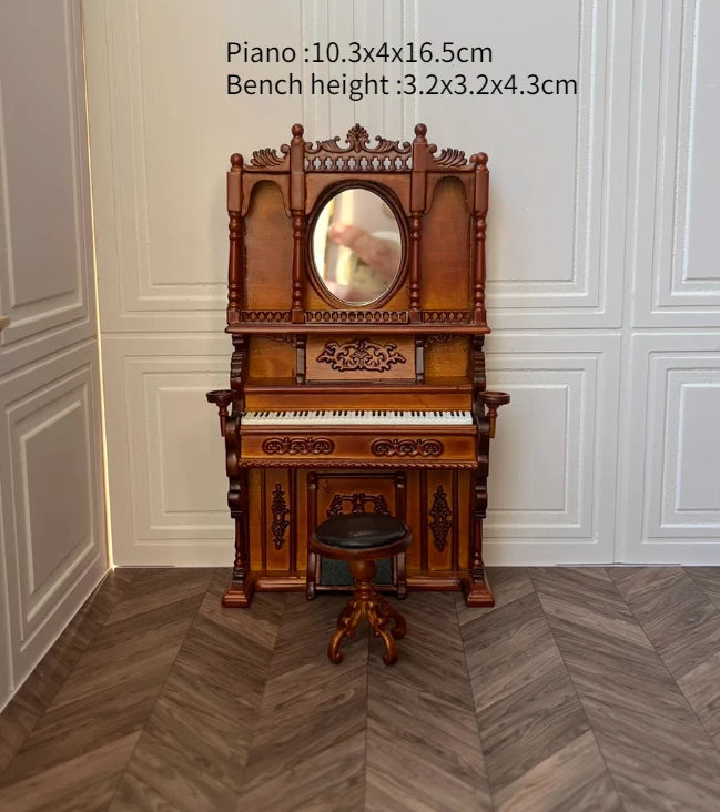 Armario de casa de muñecas en miniatura a escala 1:12, armario, piano tallado, silla suave, muebles en miniatura