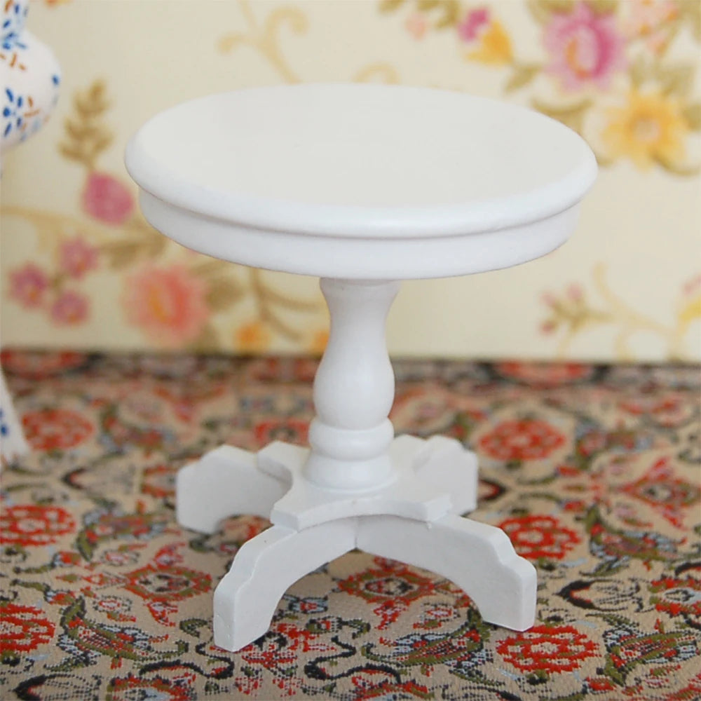 1:12 Scale Miniature Dollhouse Round Table With Potted Flower Living Room Decoration Accessories
