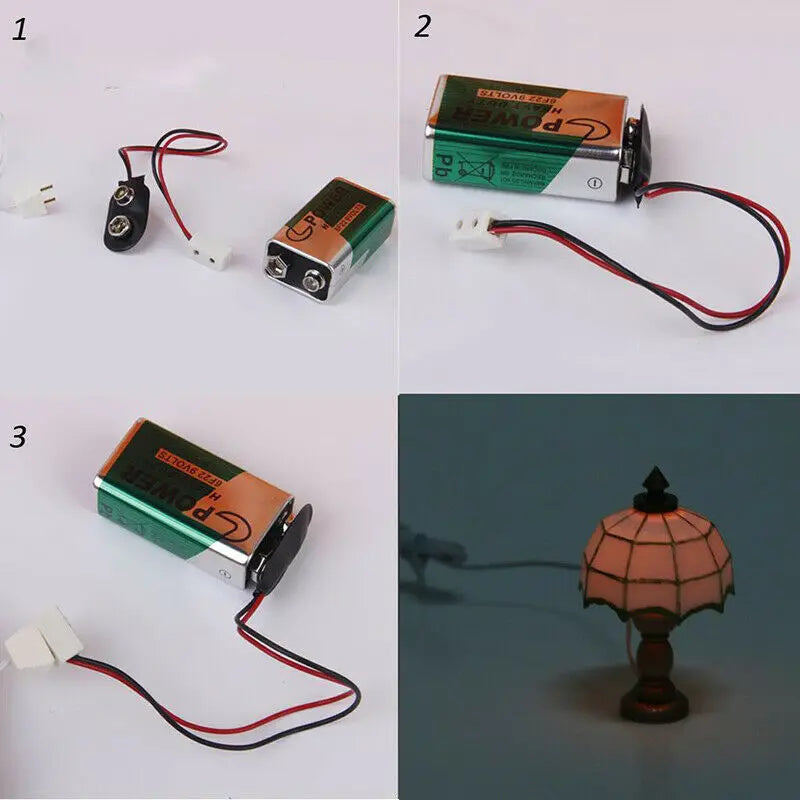 1:12 Scale Miniature Dollhouse Accessories 9V Battery Black Red Cable Connection Connector Buckle