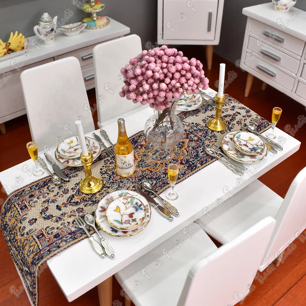 1:12 Scale Miniature Dollhouse Carpet Rug Bed Runner Table Flug Embroidered Accessories