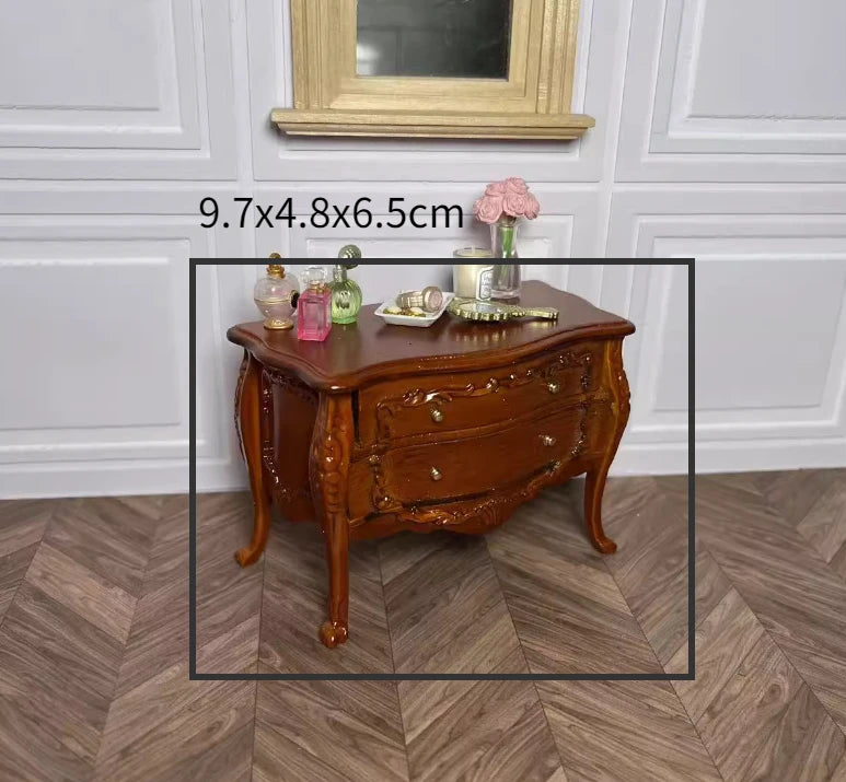 1:12 Scale European Style Miniature Dollhouse Furniture Set Carved Table Chair Computer Desk Office Scene Miniature Decor