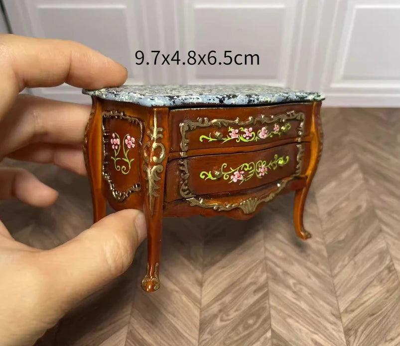 1:12 Scale European Style Miniature Dollhouse Furniture Set Carved Table Chair Computer Desk Office Scene Miniature Decor
