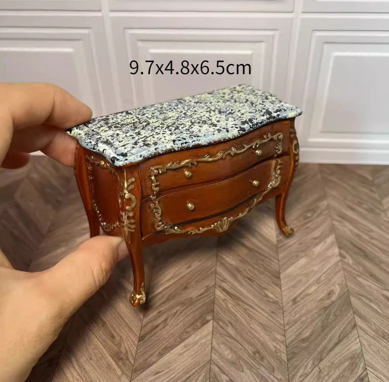 1:12 Scale European Style Miniature Dollhouse Furniture Set Carved Table Chair Computer Desk Office Scene Miniature Decor