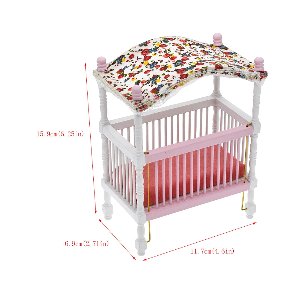 1:12 Scale Dollhouse Furniture Baby Doll Crib Nursery Bed Cabinet Rocking Horse Miniature Accessories For Tiny House