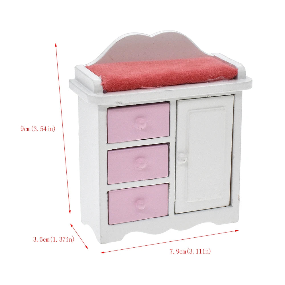1:12 Scale Dollhouse Furniture Baby Doll Crib Nursery Bed Cabinet Rocking Horse Miniature Accessories For Tiny House