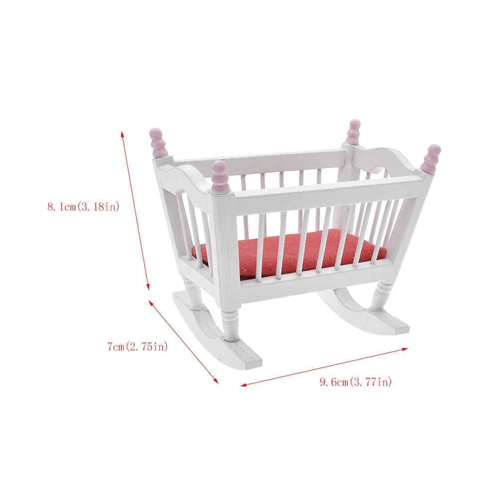 1:12 Scale Dollhouse Furniture Baby Doll Crib Nursery Bed Cabinet Rocking Horse Miniature Accessories For Tiny House