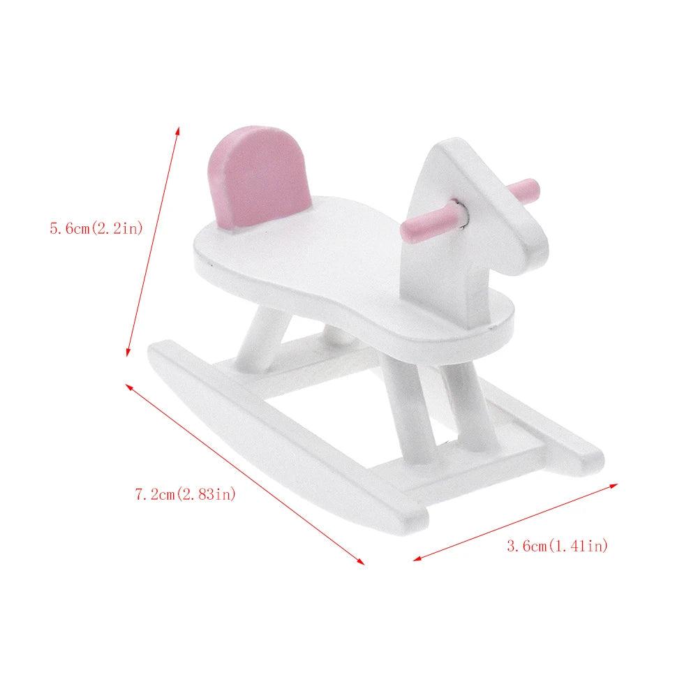 1:12 Scale Dollhouse Furniture Baby Doll Crib Nursery Bed Cabinet Rocking Horse Miniature Accessories For Tiny House
