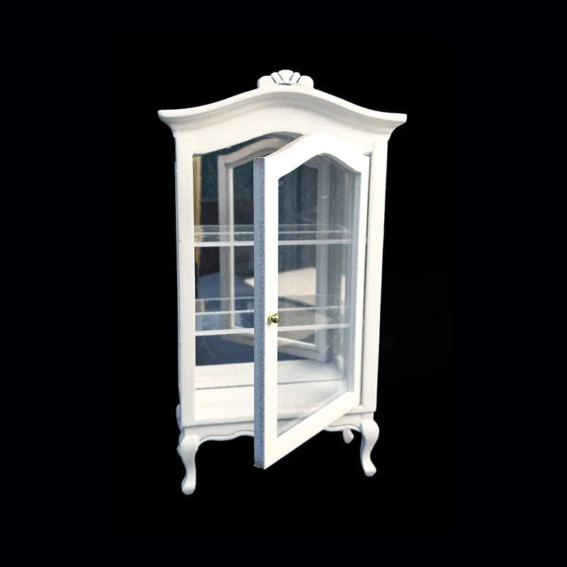 1:12 Scale Miniature White Cabinet Display Cupboard Shelf Showcase Dollhouse Furniture Accessories