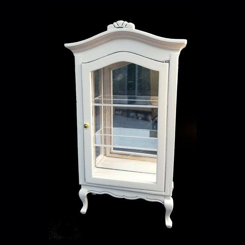 1:12 Scale Miniature White Cabinet Display Cupboard Shelf Showcase Dollhouse Furniture Accessories