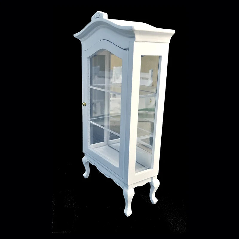 1:12 Scale Miniature White Cabinet Display Cupboard Shelf Showcase Dollhouse Furniture Accessories