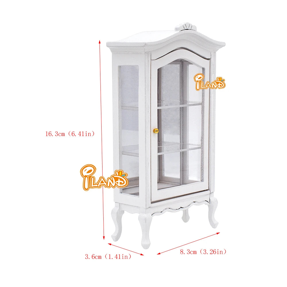1:12 Scale Miniature White Cabinet Display Cupboard Shelf Showcase Dollhouse Furniture Accessories