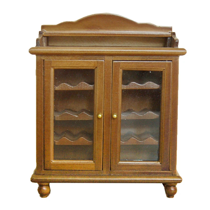 1:12 Scale Dollhouse Furniture Wooden Wine Cabinet Buffet Hutch White Walnut Display Kitchen Miniature