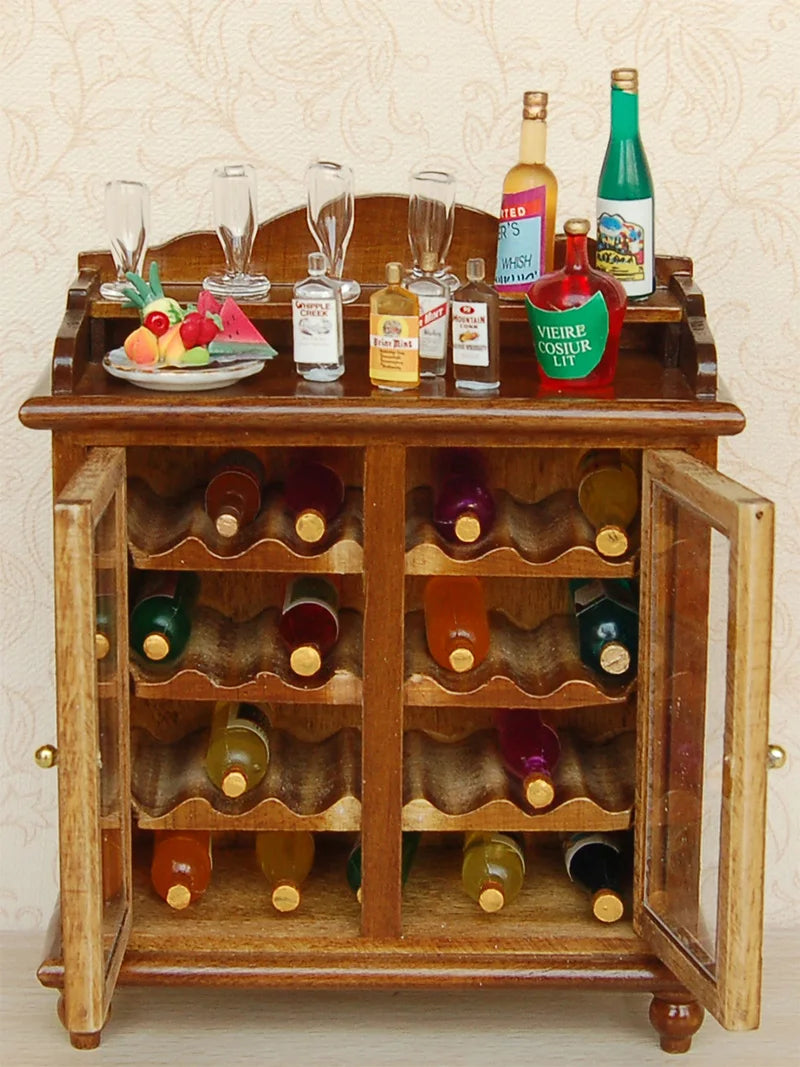1:12 Scale Dollhouse Furniture Wooden Wine Cabinet Buffet Hutch White Walnut Display Kitchen Miniature