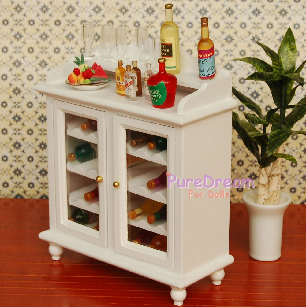 1:12 Scale Dollhouse Furniture Wooden Wine Cabinet Buffet Hutch White Walnut Display Kitchen Miniature
