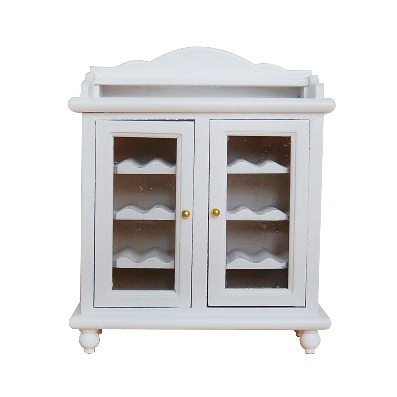 1:12 Scale Dollhouse Furniture Wooden Wine Cabinet Buffet Hutch White Walnut Display Kitchen Miniature