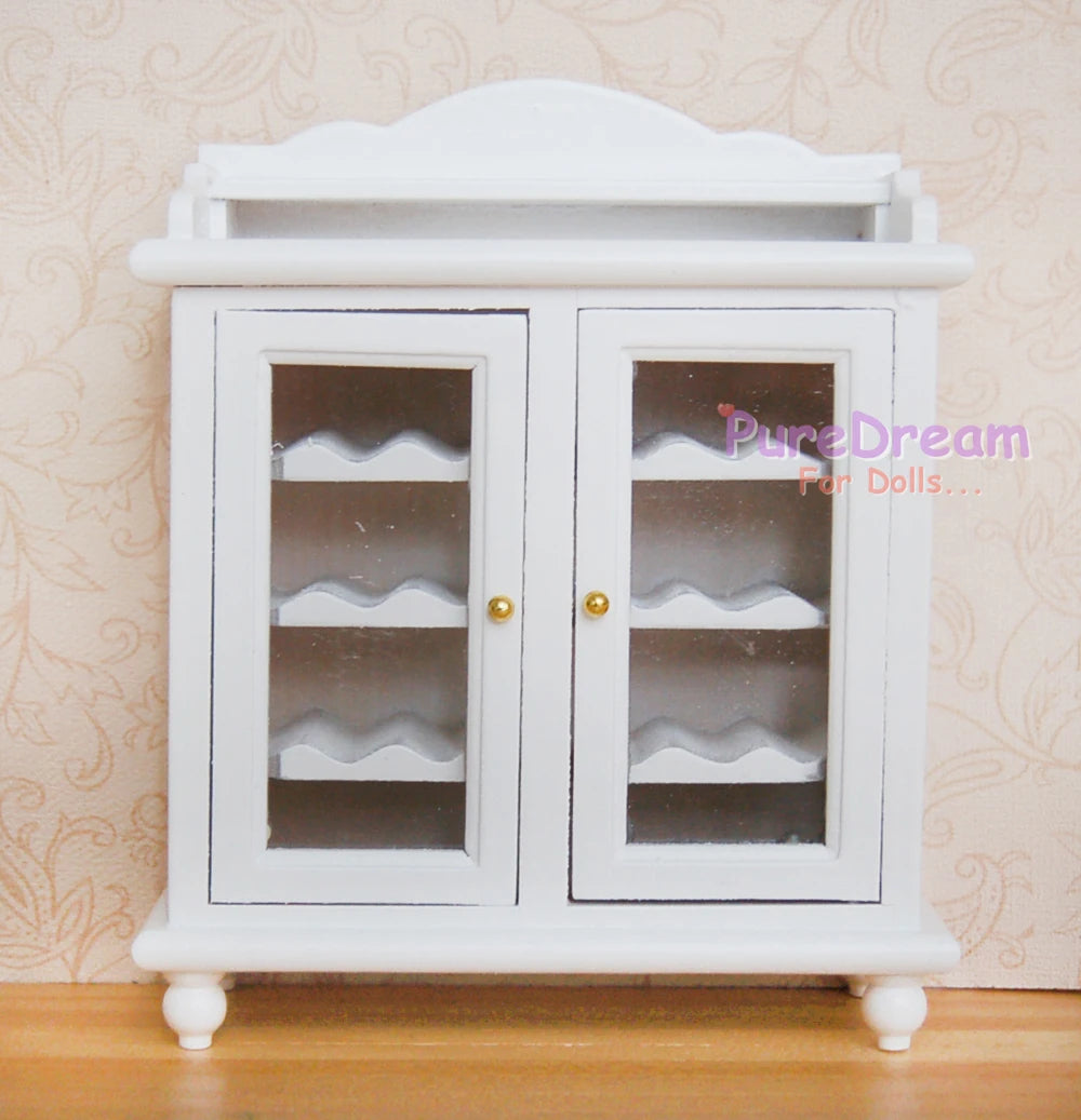 1:12 Scale Dollhouse Furniture Wooden Wine Cabinet Buffet Hutch White Walnut Display Kitchen Miniature