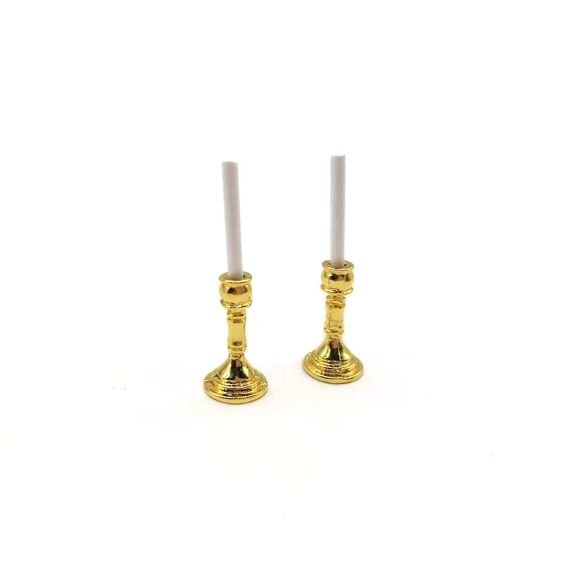 Candelabro de metal dorado a escala 1:12 para casa de muñecas en miniatura - Decoración navideña para centro de mesa