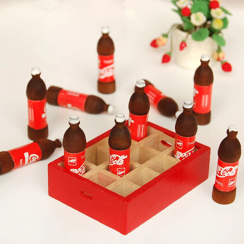 1:12 Scale Miniature Drink Food Box With 12 Bottles Dollhouse Accessories Toy Model For Dollhouse Decoration