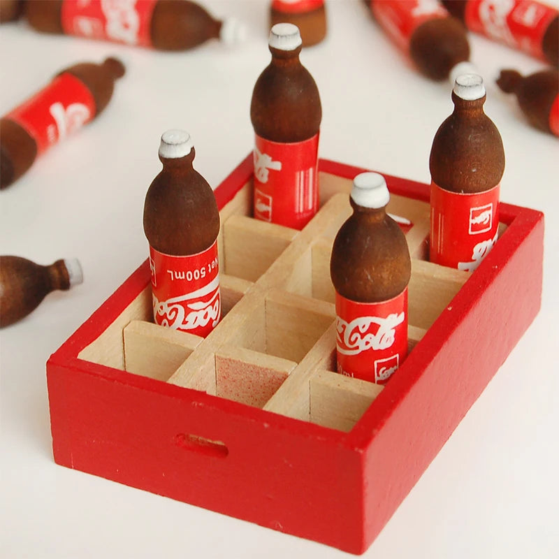 1:12 Scale Miniature Drink Food Box With 12 Bottles Dollhouse Accessories Toy Model For Dollhouse Decoration