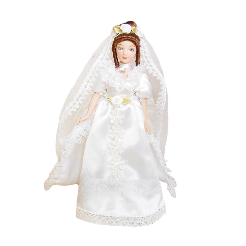 1:12 Scale Miniature Dollhouse Accessories Mini Doll With Stand Model Bride Bridegroom Toys For Girls Boys