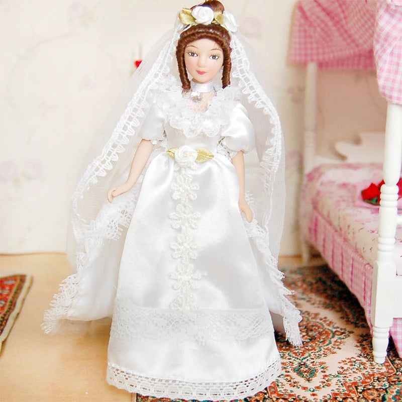 1:12 Scale Miniature Dollhouse Accessories Mini Doll With Stand Model Bride Bridegroom Toys For Girls Boys