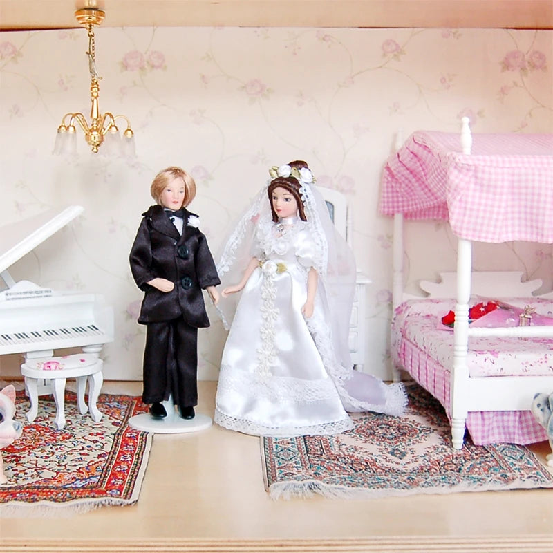 1:12 Scale Miniature Dollhouse Accessories Mini Doll With Stand Model Bride Bridegroom Toys For Girls Boys