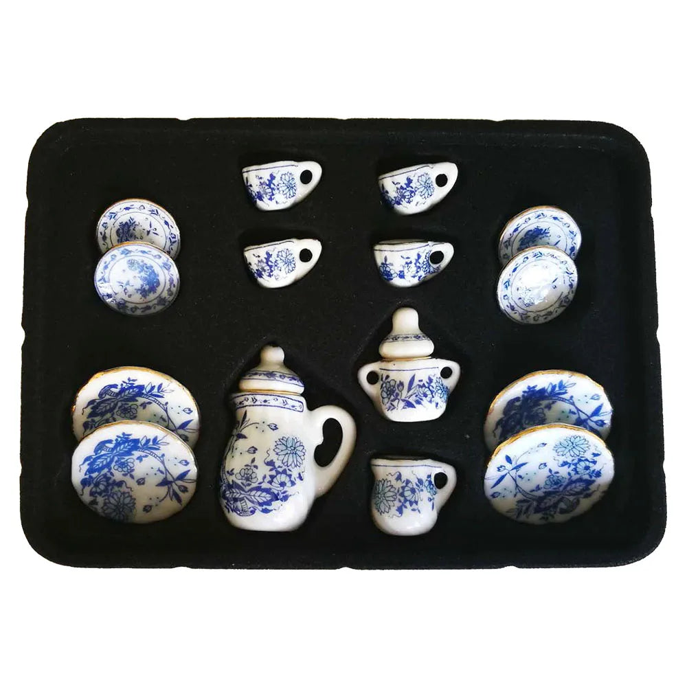 1:12 Scale Miniature Porcelain Tea Set Dining Ware 15PCS For Dollhouse Accessories