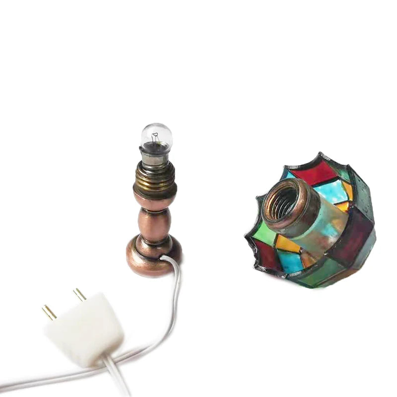 1:12 Scale Miniature Table Lamp Tiffany Tessellate Light Study Room Bedroom Dollhouse Accessories