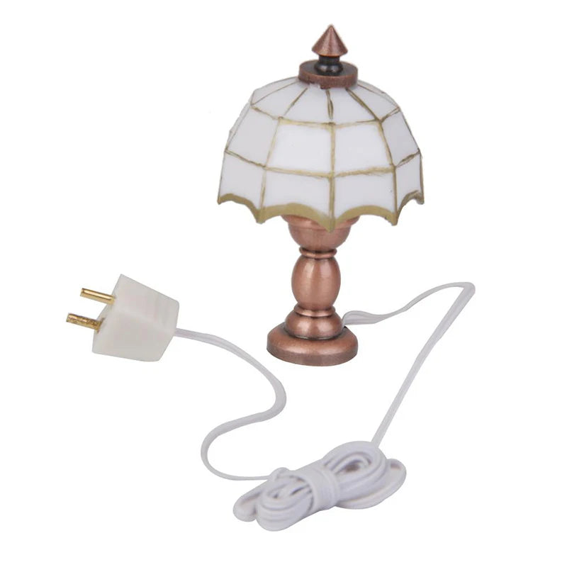 1:12 Scale Miniature Table Lamp Tiffany Tessellate Light Study Room Bedroom Dollhouse Accessories