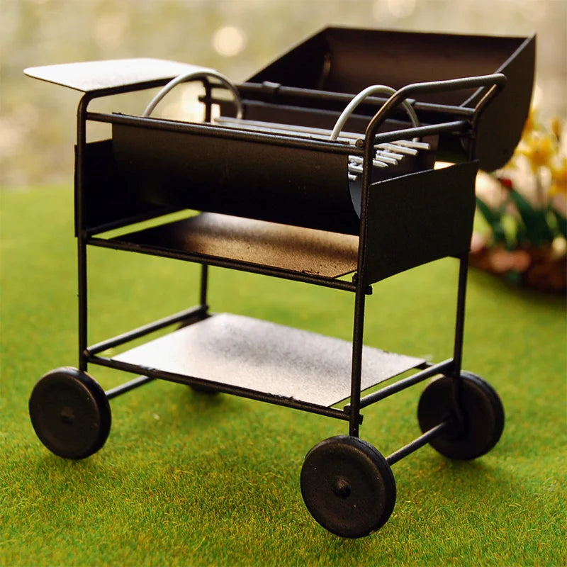 1:12 Scale Miniature BBQ Grill Oven Picnic Kitchenware Barbeque Cook Roasting Metal For Dollhouse Accessories