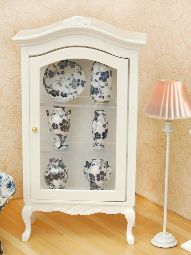 1:12 Scale Miniature Porcelain Vase Blue Vine For Dollhouse Accessories