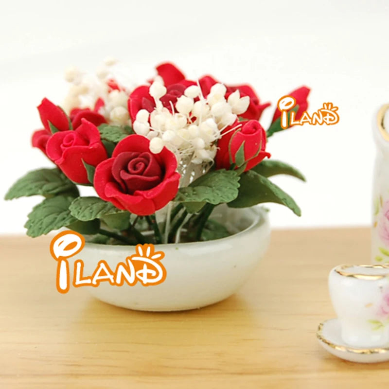 1:12 Scale Miniature Dollhouse Flower Plant Decor Bonsai Model Fairy Garden Ornament Potted Plants Kids Play Toy
