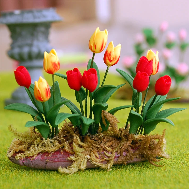 1:12 Scale Miniature Dollhouse Flower Plant Decor Bonsai Model Fairy Garden Ornament Potted Plants Kids Play Toy