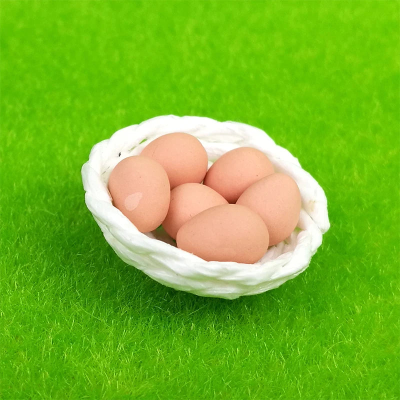 1:12 Scale Miniature Food Basket Of Eggs For Dollhouse Accessories