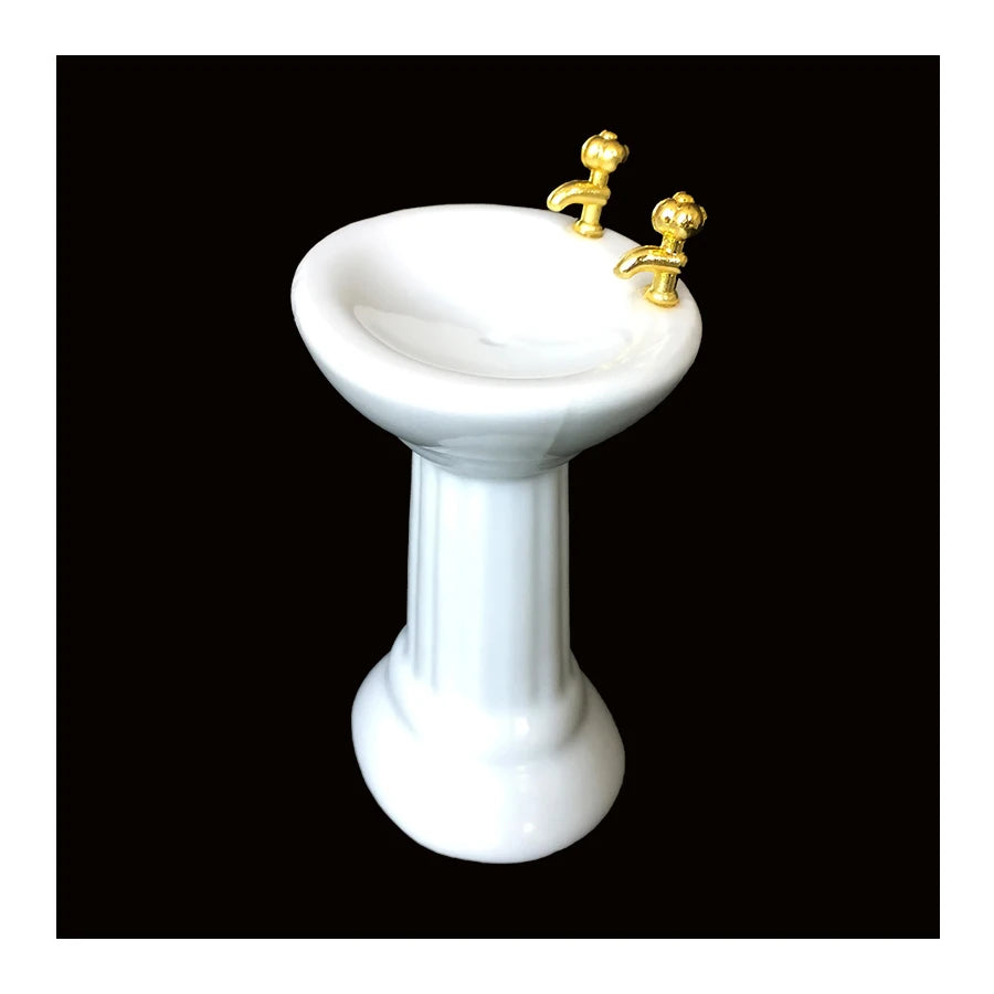 1:12 Scale Miniature Bathroom Set White Toilet Sink Bathtub Dollhouse Furniture