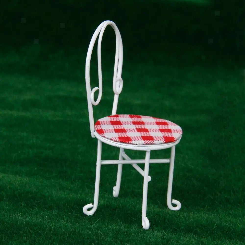 1:12 Scale Miniature Dining Table And Chair Set Iron Delicate Red Lattice Dollhouse Furniture