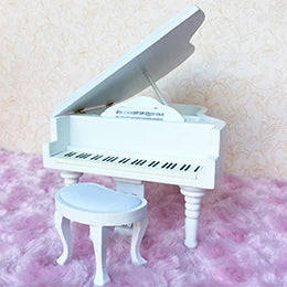 1:12 Dollhouse Miniature Furniture Grand Piano And Stool Music Instrument Wood 2 Colors Available White And Black