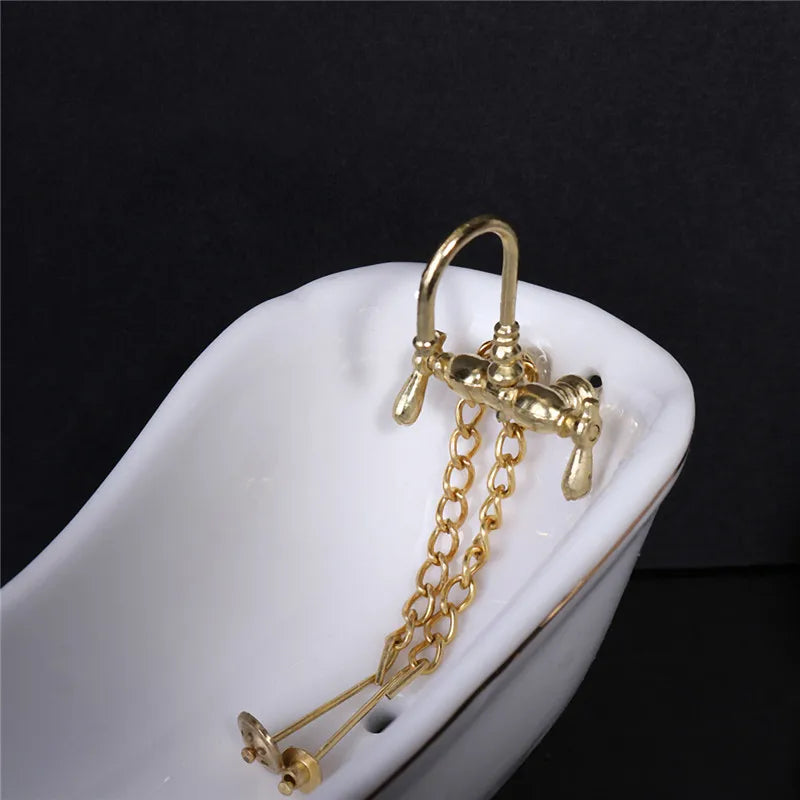 1:12 Scale Miniature Dollhouse Furniture Porcelain Bathroom Set White Toilet Basin Mirror 5Pcs For Dollhouse Accessories