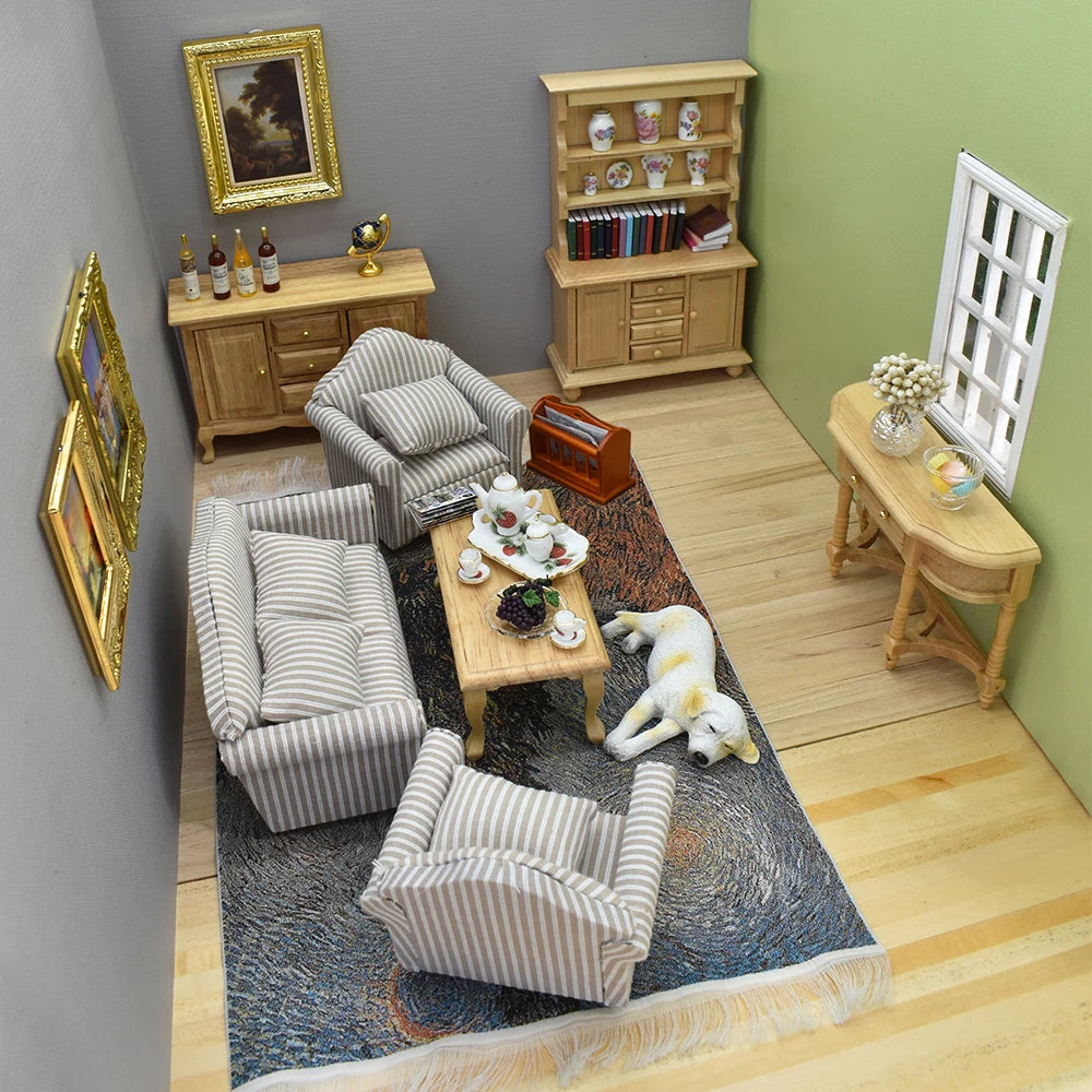 1:12 Scale Miniature Wooden Cabinet Side Table Dollhouse Furniture Set For Living Room Accessories