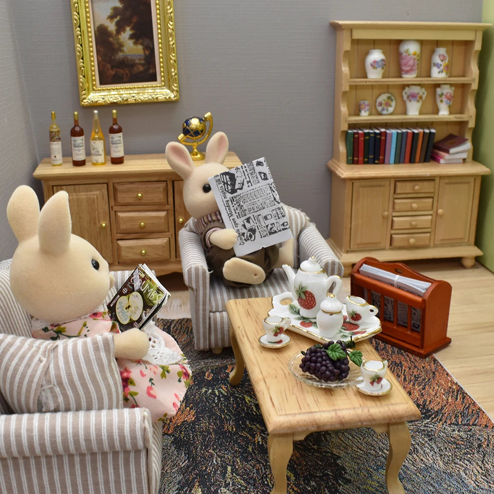 1:12 Scale Miniature Wooden Cabinet Side Table Dollhouse Furniture Set For Living Room Accessories