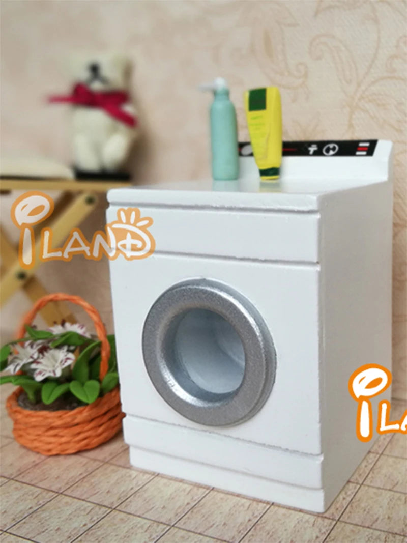 1:12 Scale Miniature Dollhouse Furniture White Washing Machine Wood Model