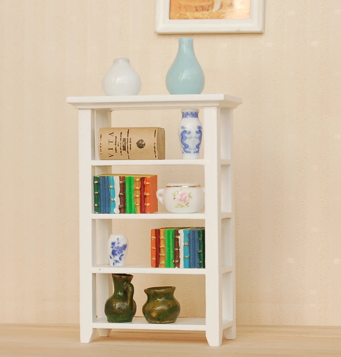 1:12 Scale Miniature Dollhouse Wooden White 4 Layer Display Stand Shelf Miniature Furniture