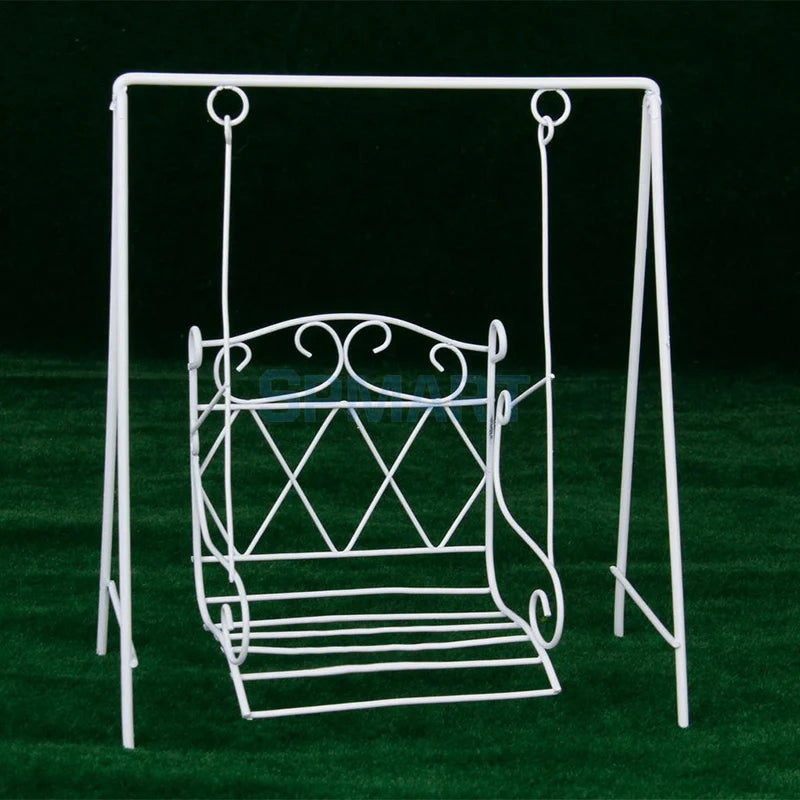 1:12 Scale Miniature Garden Furniture White Metal Swing European Style Dollhouse Accessories Toy Gift