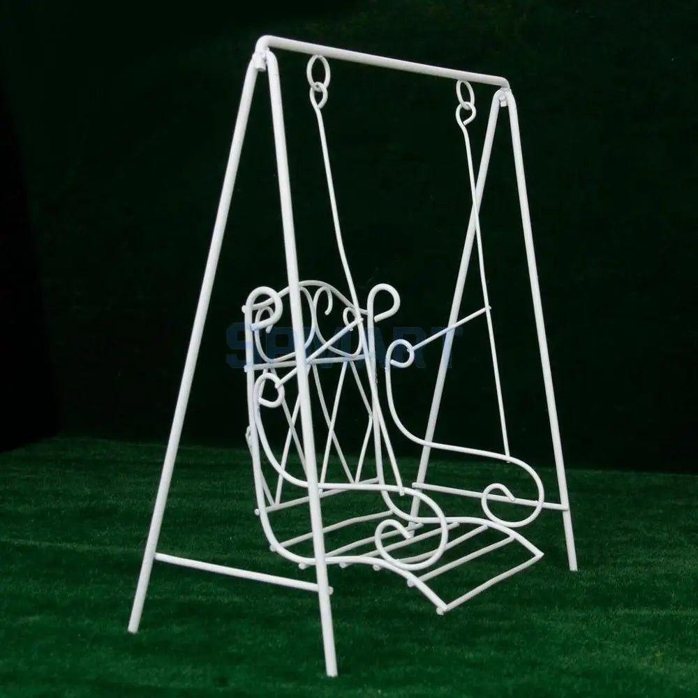 1:12 Scale Miniature Garden Furniture White Metal Swing European Style Dollhouse Accessories Toy Gift
