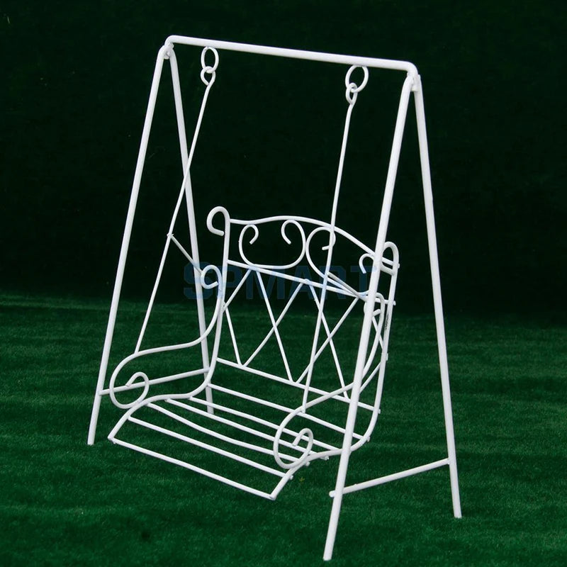 1:12 Scale Miniature Garden Furniture White Metal Swing European Style Dollhouse Accessories Toy Gift