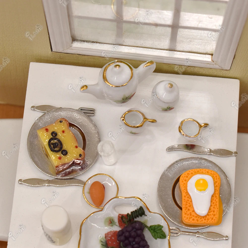 1:12 Scale Miniature Kitchen Accessories Tableware Dining Plate Knife Fork Spoon Metal Cutlery Dollhouse Miniature
