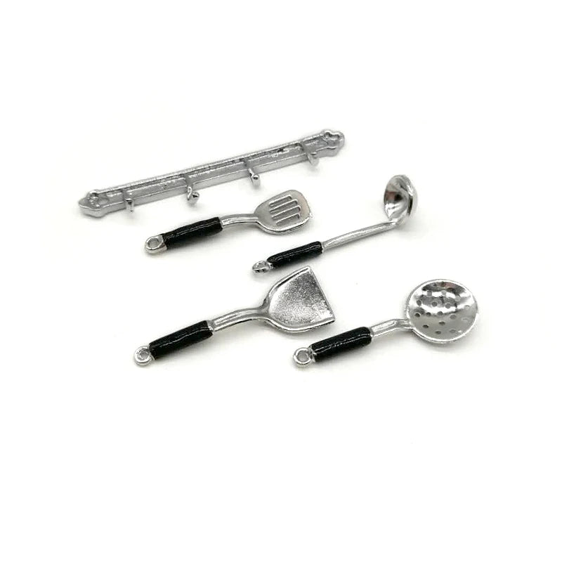 Ustensiles de cuisine miniatures en métal à l'échelle 1:12, ustensiles de cuisine, pelle, cuillère à soupe, support de rangement pour jouets de maison de poupée, loisirs