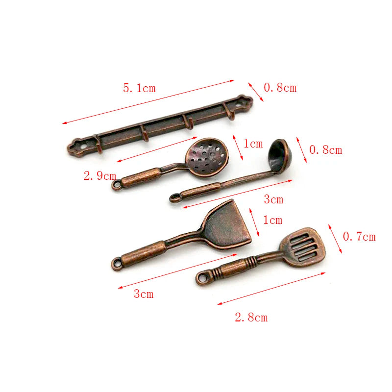 Ustensiles de cuisine miniatures en métal à l'échelle 1:12, ustensiles de cuisine, pelle, cuillère à soupe, support de rangement pour jouets de maison de poupée, loisirs